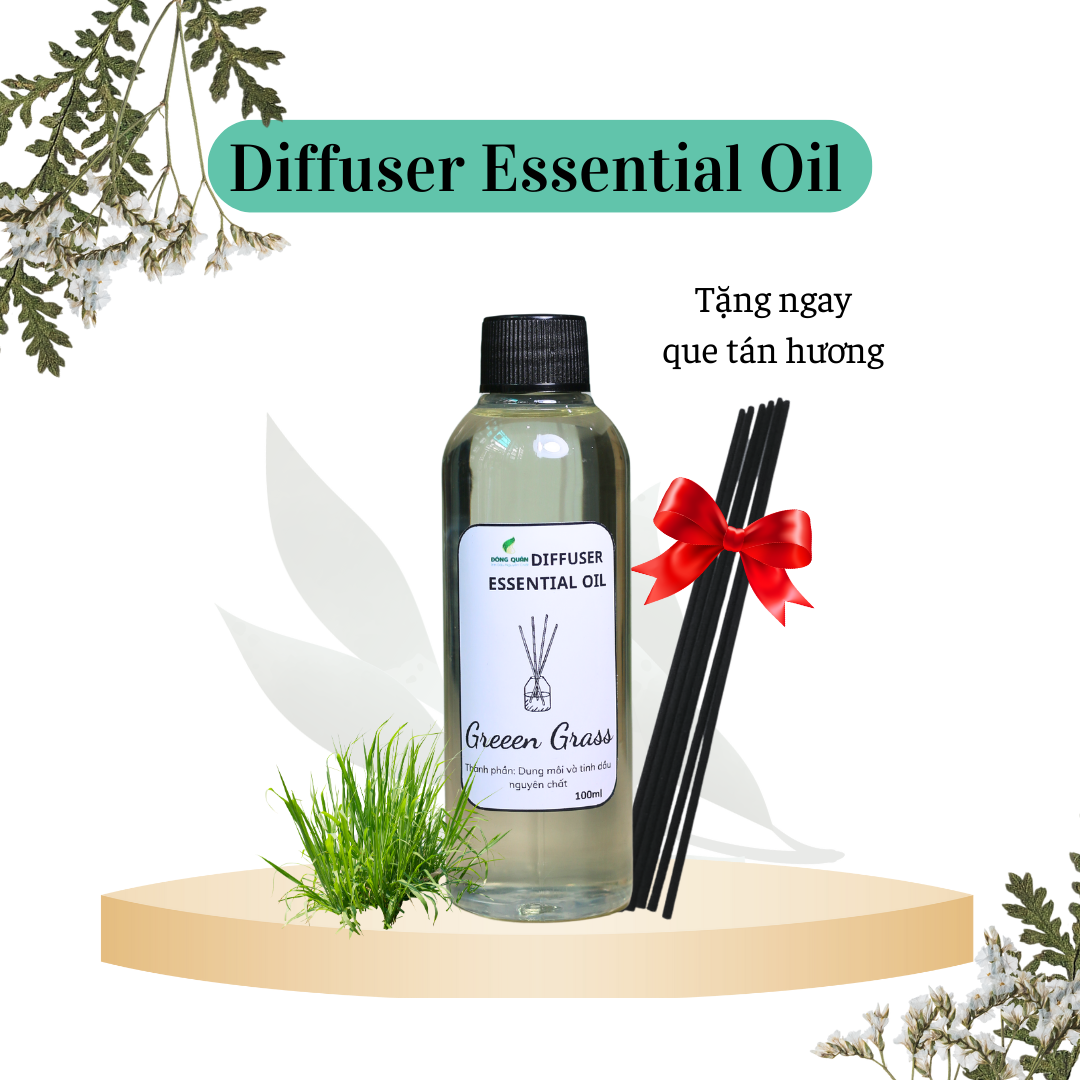 Chai Refill tinh dầu tán hương GREEN GRASS (Hương Cỏ Xanh) 100ml, thơm phòng, tỏa hương, tíết kiệm.