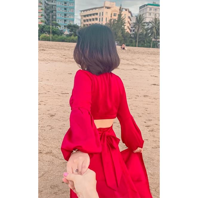 Đầm Maxi đỏ đũi xước mút ngực cổ V khoen xẻ tà tày dài đi biển dự tiệc dạo phố bigsize gợi cảm sexy