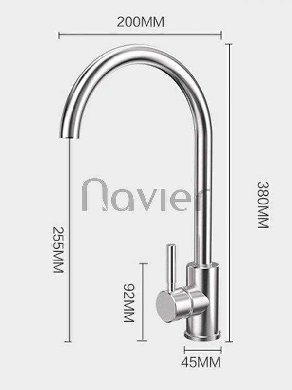 Vòi rửa chén nóng lạnh uốn tròn inox304 Navier NV-206