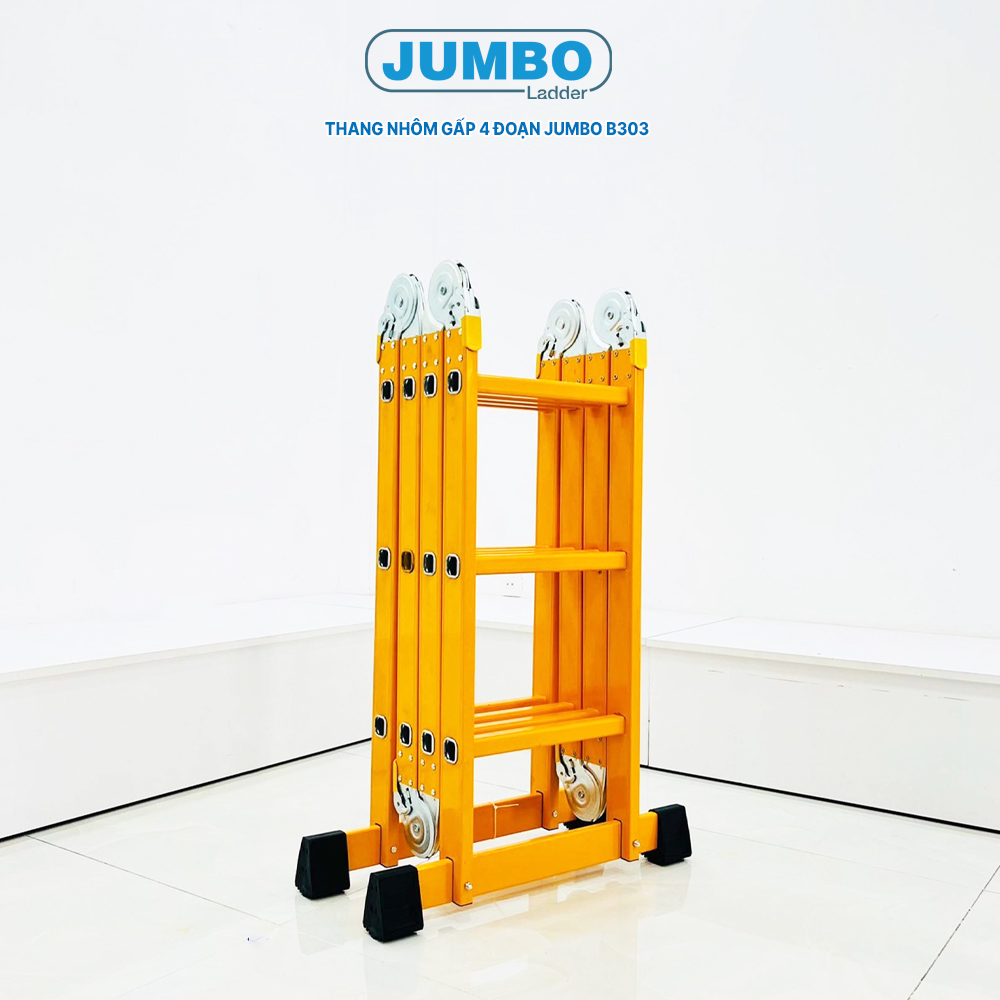 Thang Nhôm Gấp 4 Đoạn Jumbo B303, Chữ A - 1.7M, Chữ I - 3.5M, 14 Tư Thế Sử Dụng, Tải Trọng 300Kg, Sơn Tĩnh Điện
