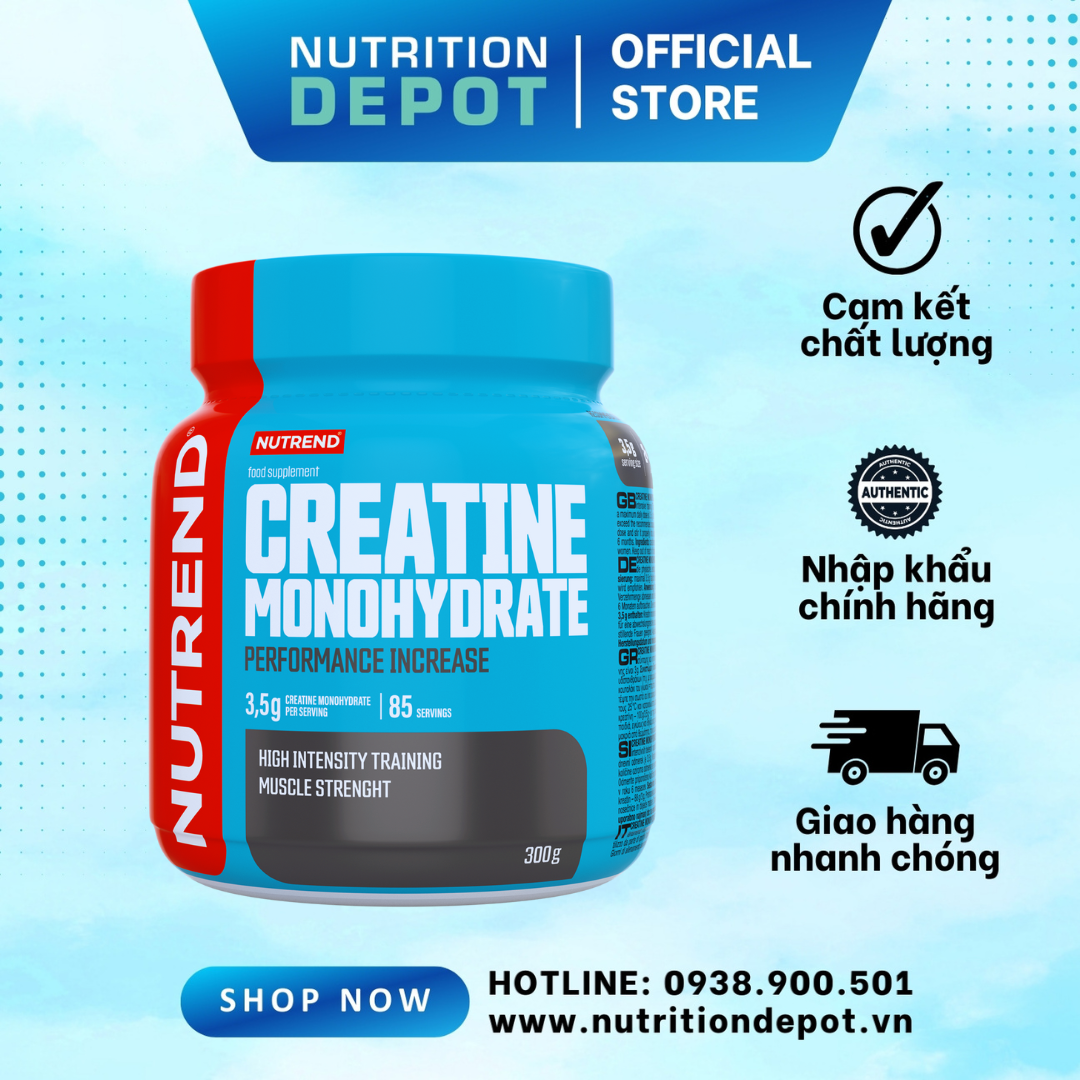 Thực phẩm bổ sung tăng cường sức mạnh Nutrend Creatine Monohydrate (Hộp 300g - 85 lần dùng)