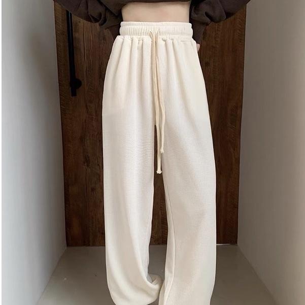 Quần dài cotton cạp cao, quần dài ống rộng phong cách Hàn Quốc_B9
