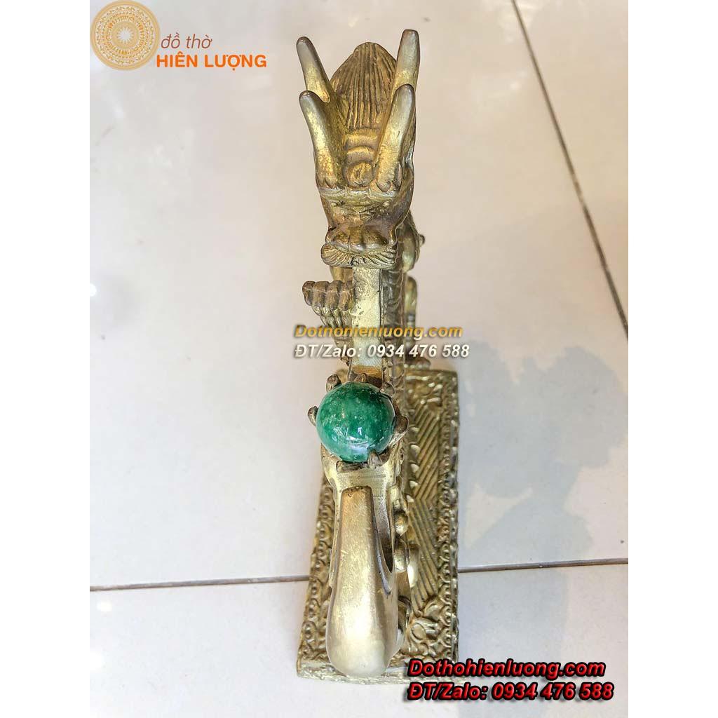 Tượng Rồng Phong Thủy Nhả Ngọc Xanh Bằng Đồng Vàng