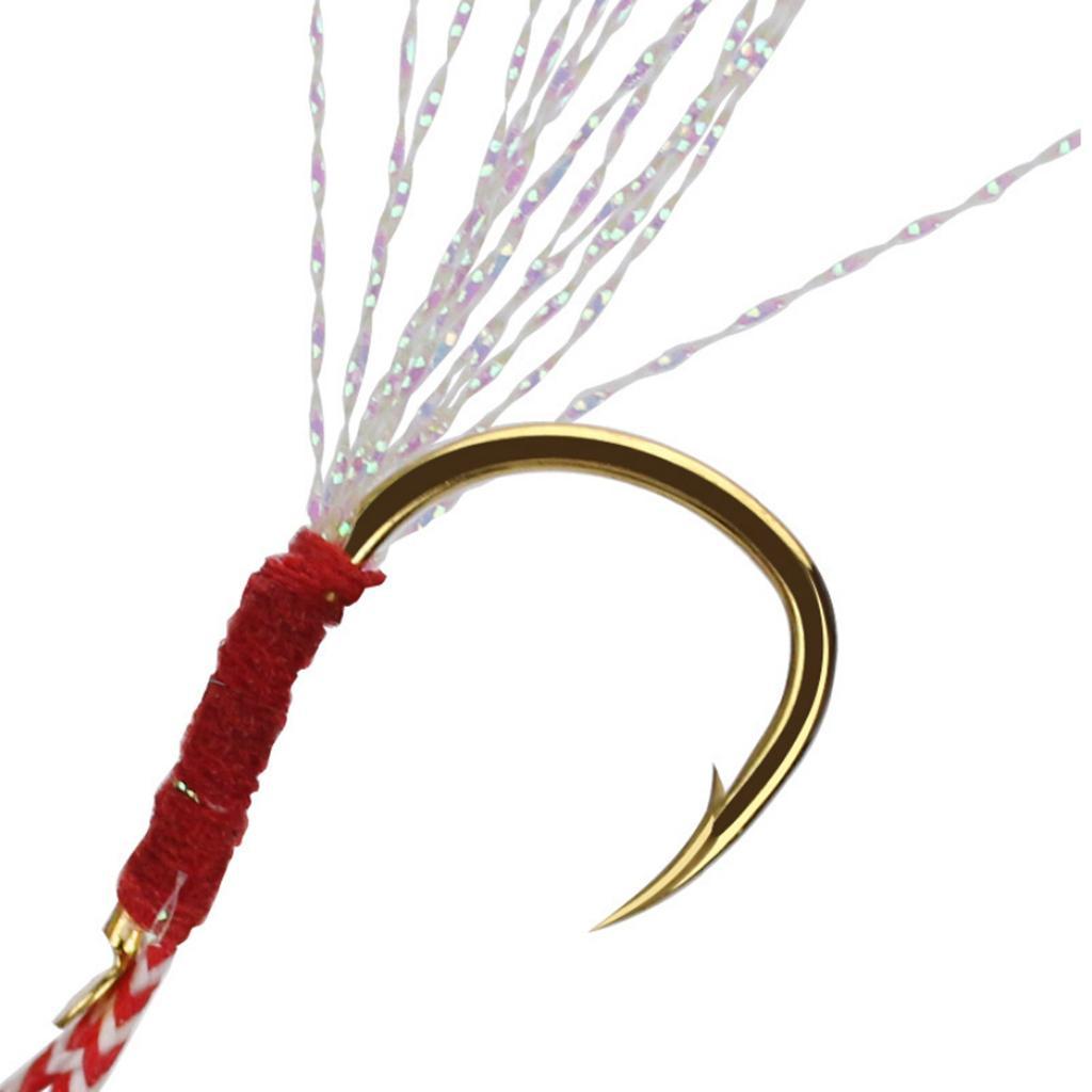 Pack Of 10 Metal Fishing Assist Hooks With Braid Line Jigging Jig Hooks