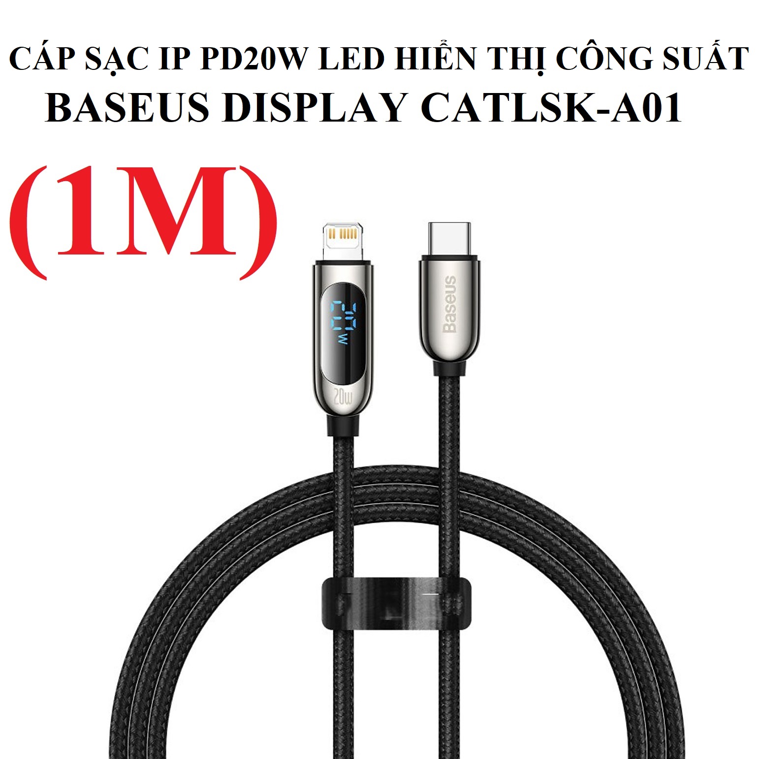 Cáp sạc nhanh PD20W cho iP LED hiển thị điện áp Baseus Display CATLSK-A01 _ Hàng chính hãng
