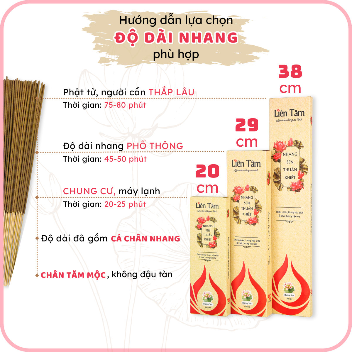 Combo 5 hộp nhang Sen 5 mùi hương 38cm- 90 cây/hộp - Nhang sạch nhang xanh - nhang chung cư, ít khói, dịu nhẹ