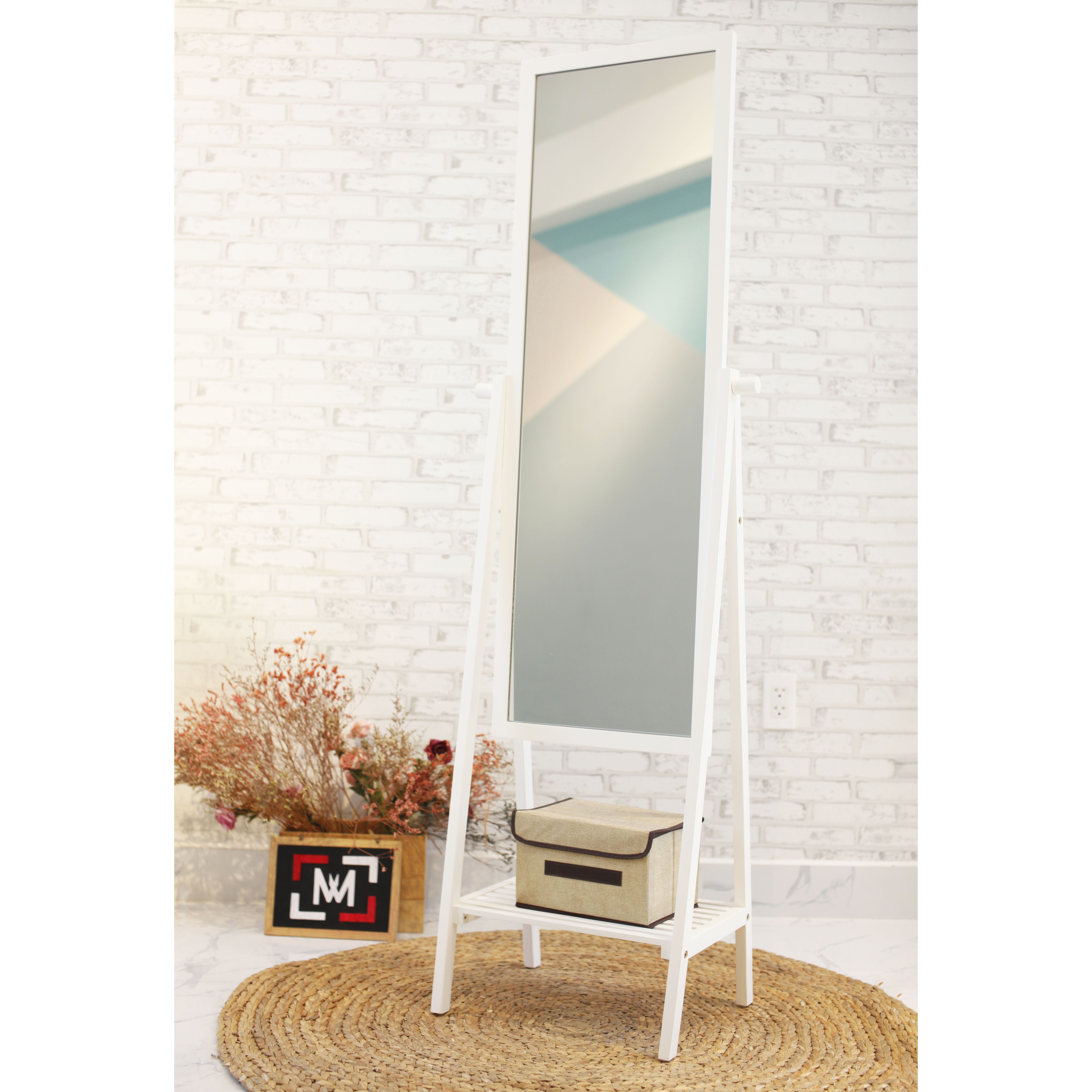 GƯƠNG KỆ  ĐỨNG HÀN QUỐC MÀU TRẮNG  - A MIRROR SHELF WHITE