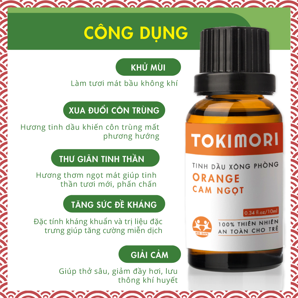 Combo 3 Chai (10ml) Tinh Dầu Cam Ngọt + Vỏ Quế  + Bạc Hà TOKI MORI Xuất Khẩu Nhật Bản 100% Thiên Nhiên, An Toàn Cho Trẻ, Xông Phòng, Khử Mùi, Kháng Khuẩn, Đuổi Muỗi, Giải Cảm