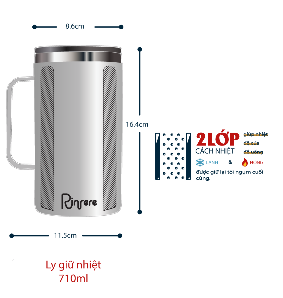 Ly Giữ Nhiệt Có Tay Cầm Nắp Trượt Chống Tràn Rinfere
