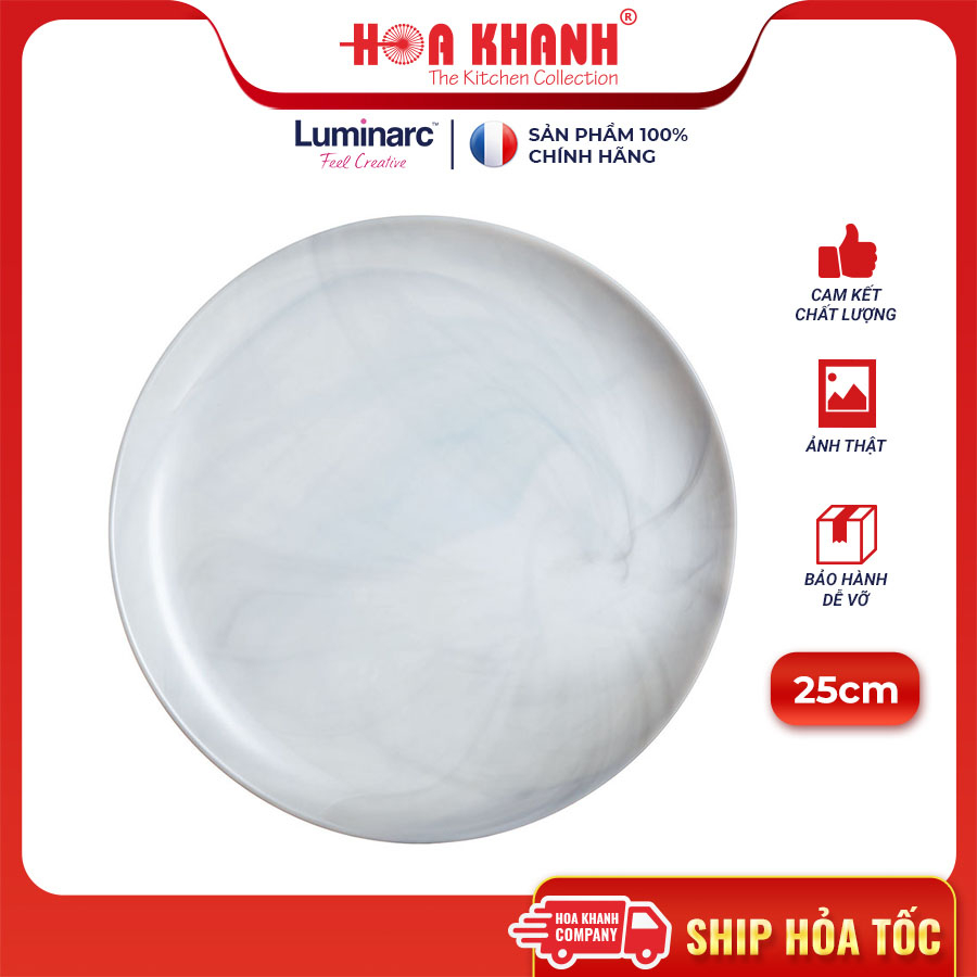 Đĩa thủy tinh Luminarc Diwali Granit Marble 25cm đựng thức ăn, kháng vỡ, cường lực - 1 cái - P9908