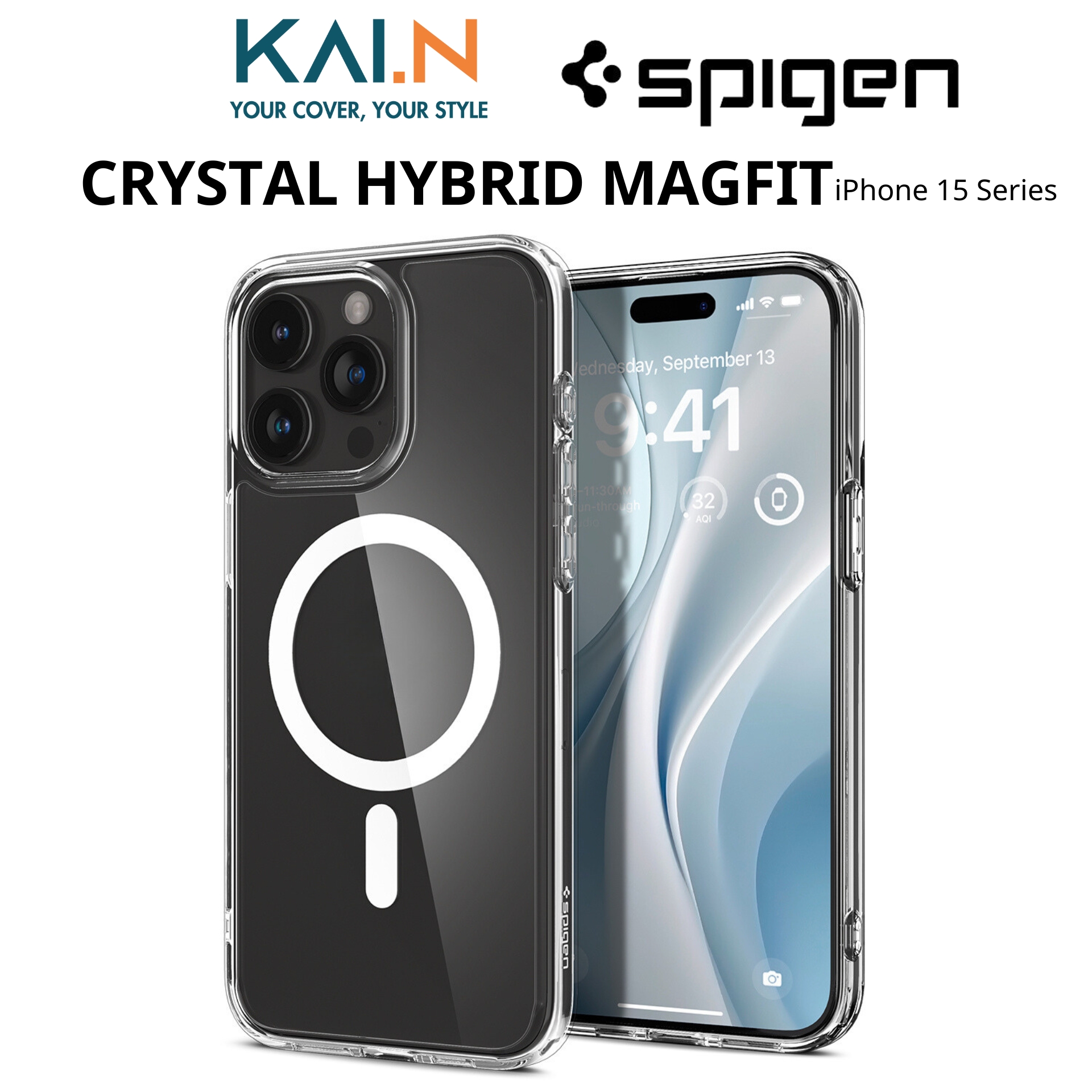 Ốp Lưng Spigen Hỗ Trợ Sạc Từ Tính Dành Cho iPhone 15 Pro Max / iPhone 15 Pro, SPIGEN CRYSTAL HYBRID MAGFIT - HÀNG CHÍNH HÃNG
