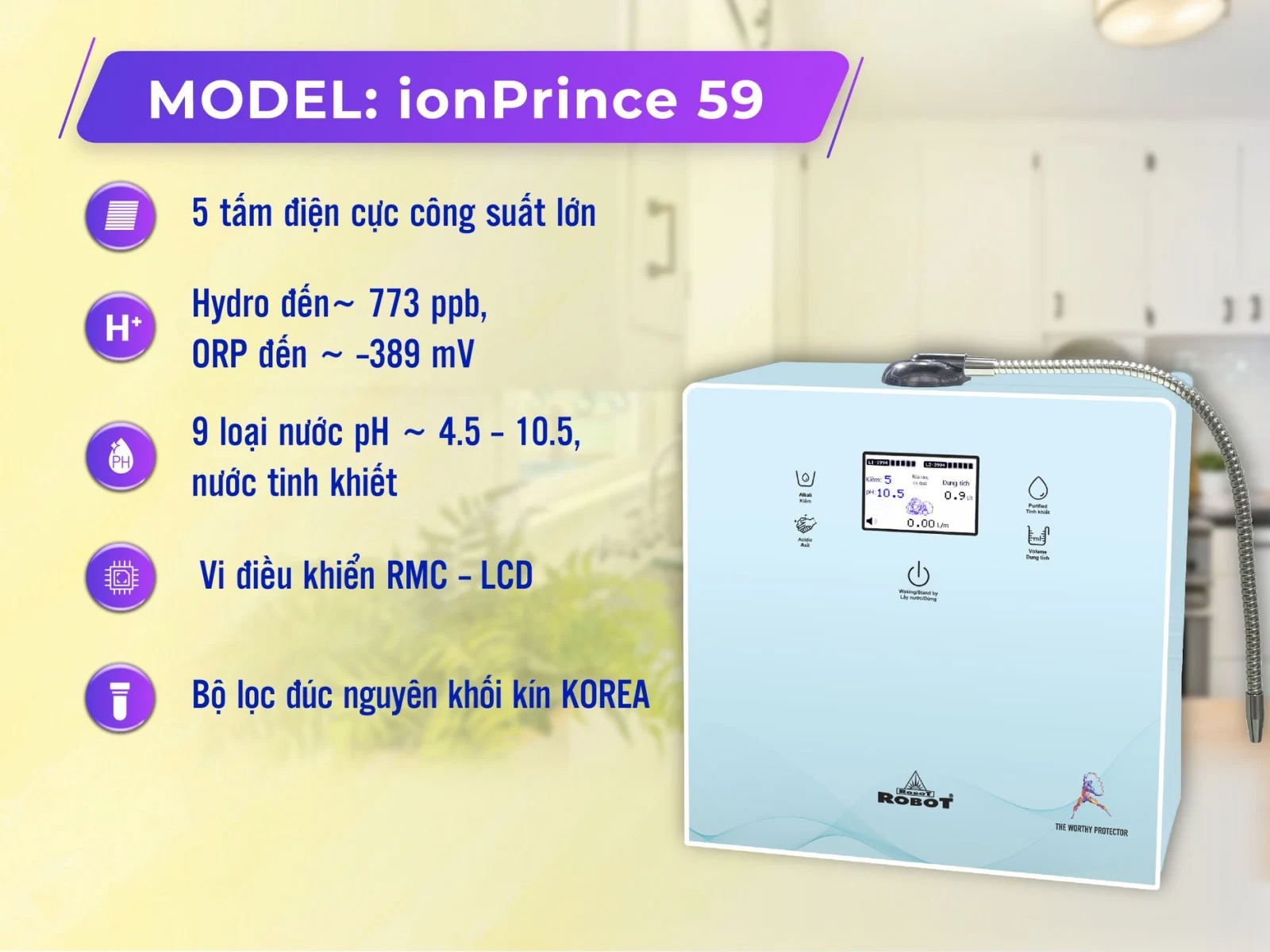 Máy Lọc Nước Điện Giải Thông Minh ROBOT ionPrince 59 - Hàng chính hãng