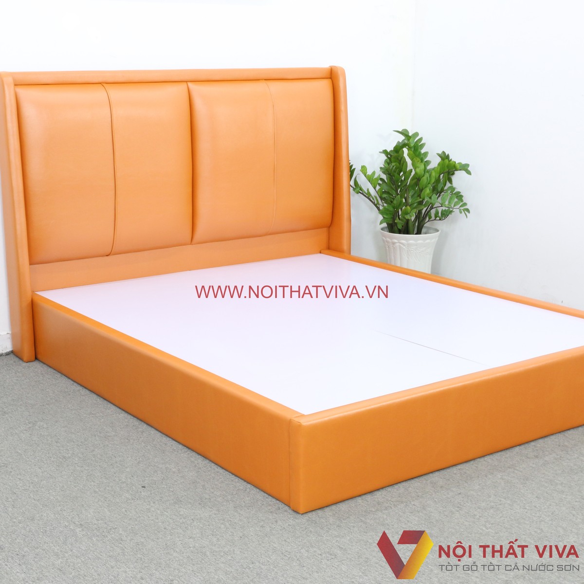 Giường Bọc Da Cao Cấp Hiện Đại Gỗ MDF Màu Cam Đẹp Sang Trọng Giá Tốt