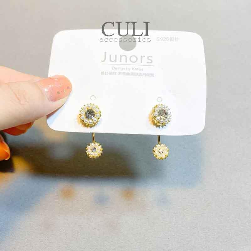 Khuyên tai, bông tai hình hoa đính đá, kết hạt trai xinh xắn phong cách Hàn Quốc HT637 - Culi accessories
