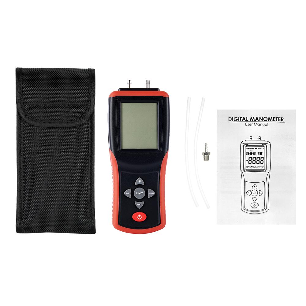Digital Manometer 2.4-inch LCD High Precision Hand-held Dual-port Manometer ±2Psi Differential Air Pressure Gauge Tester with 12 Units