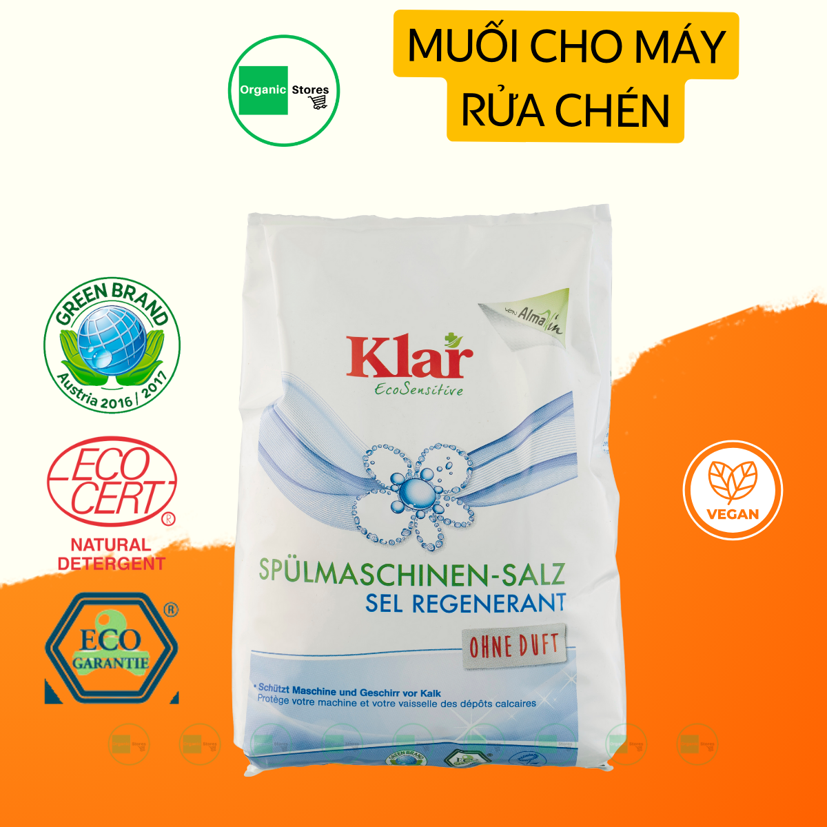 Muối cho máy rửa chén dạng hạt 2kg (Almawin - Klar)