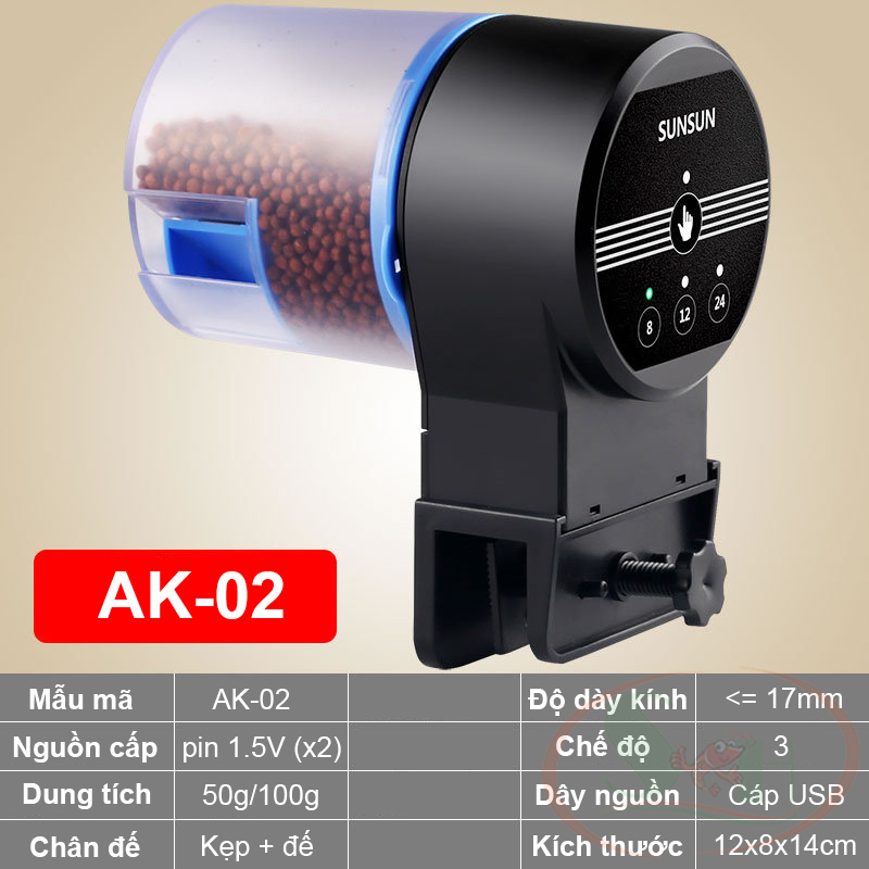 Máy cho ăn Sunsun Smart Feed AK 01S, 02 hẹn giờ tự động cho cá tép ăn