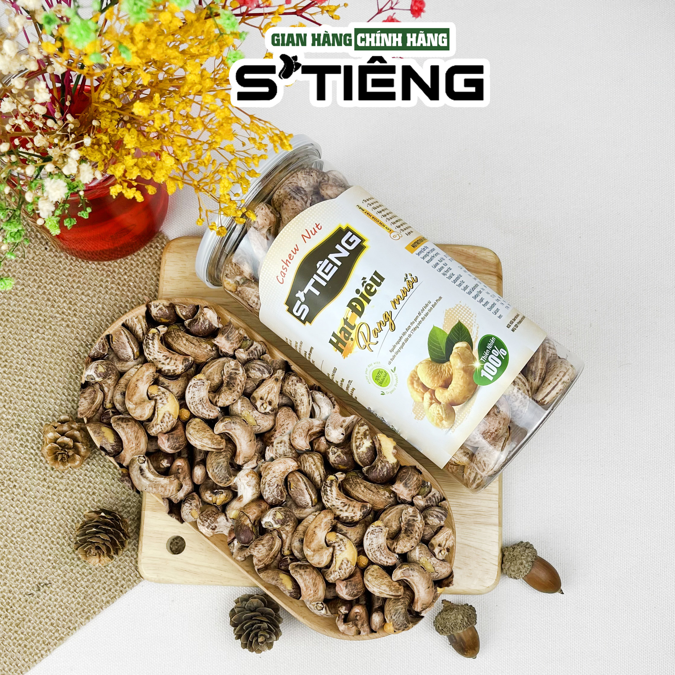 500Gr Hạt Điều Rang Muối Nguyên Hạt S'TIÊNG Còn Vỏ Hộp Pet