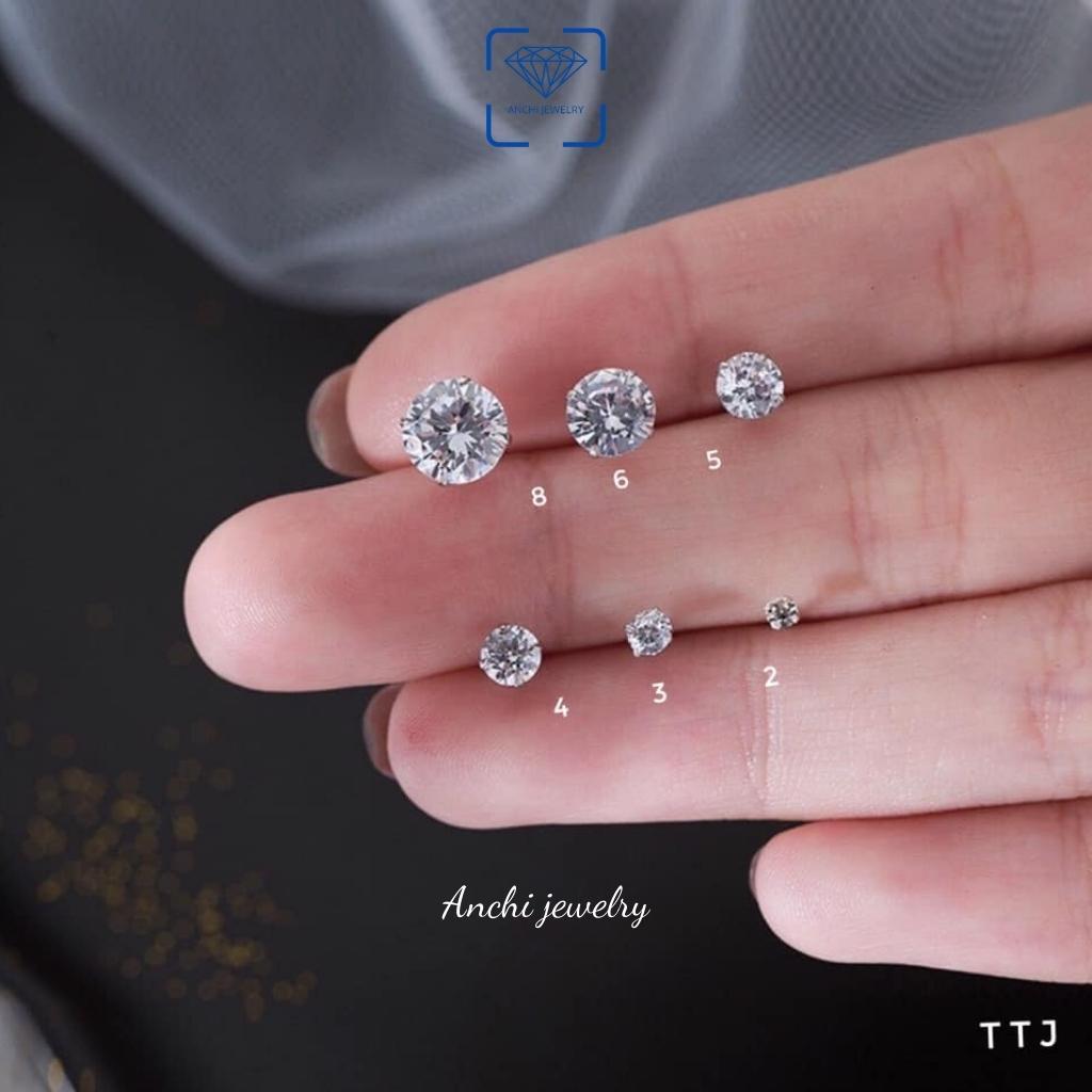 Bông tai nụ đá nam nữ bạc thật giá xưởng Anchi jewelry