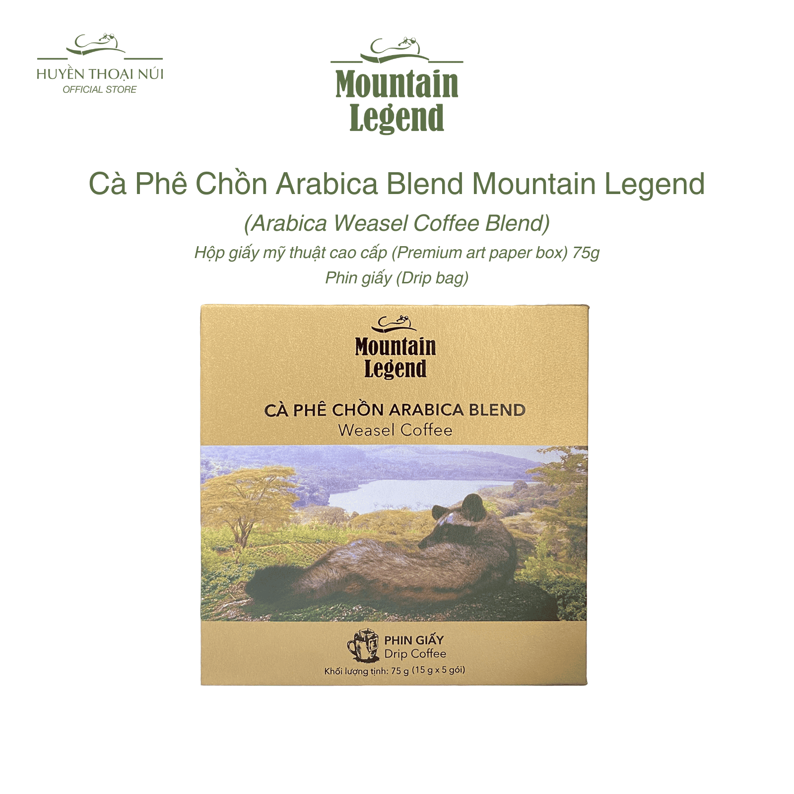 Cà Phê Chồn Arabica Blend Mountain Legend - Vị Ngọt Béo Tự Nhiên, Hương Hoa, Hậu Ngọt Sạch - Hộp 75g