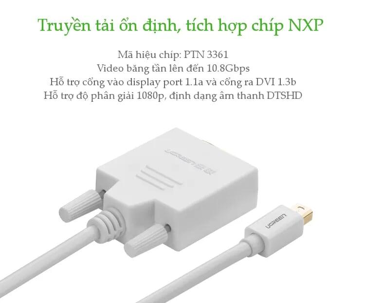 Ugreen UG10425MD102TK 3M Màu Trắng Cáp chuyển đổi Mini DP sang DVI 24 + 1 hỗ trợ phân giải 1080P - HÀNG CHÍNH HÃNG