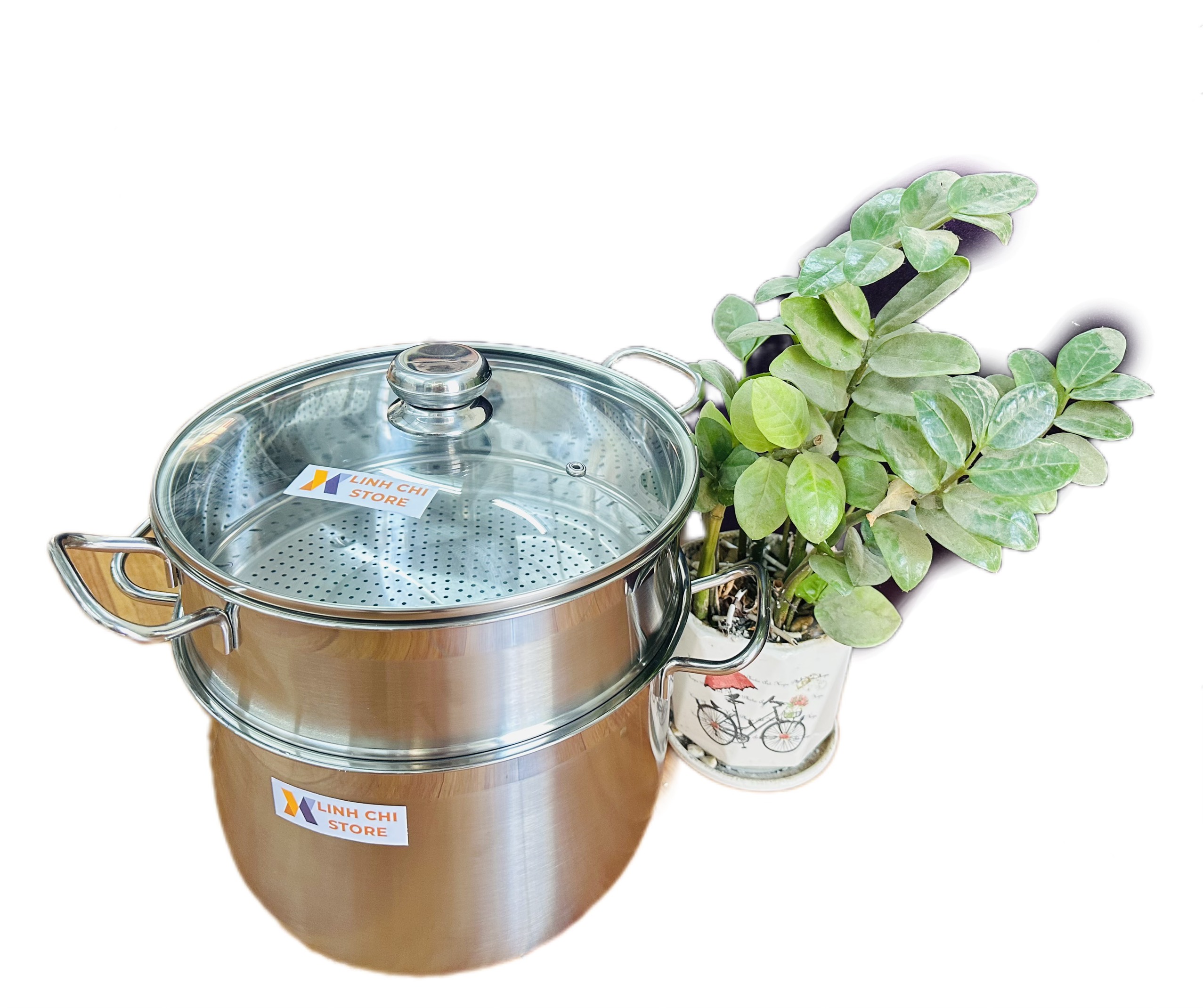 BỘ NỒI XỬNG HẤP INOX  28CM VÀ 30CM 2 TẦNG VUNG KÍNH CƯỜNG LỰC