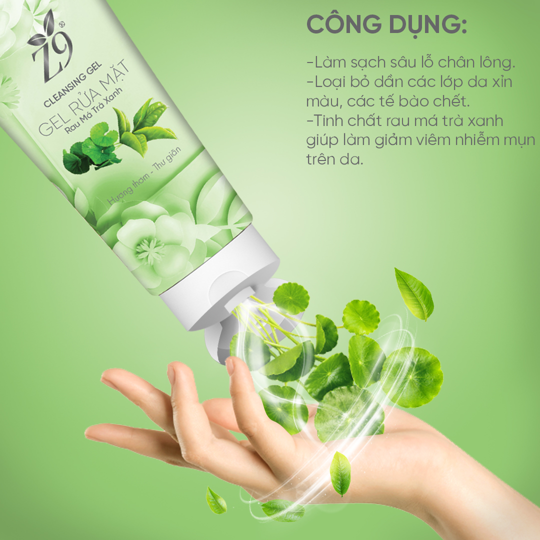 Gel Rửa Mặt Rau Má Trà Xanh Z9 Trắng Da Ngừa Mụn Sạch Bã Nhờn 80ml Z77
