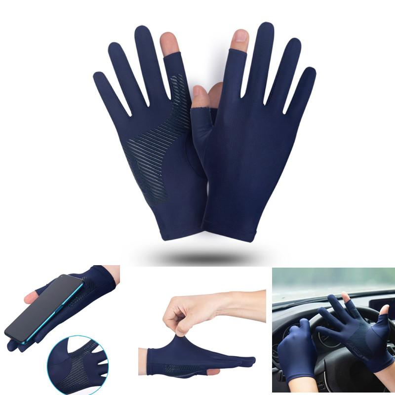 Ice Silk không trượt Găng tay câu cá thể thao ngoài trời Touch Màn hình chống UV Găng tay xe máy Găng tay đua xe máy bảo vệ UV. Color: black 1 Size: L