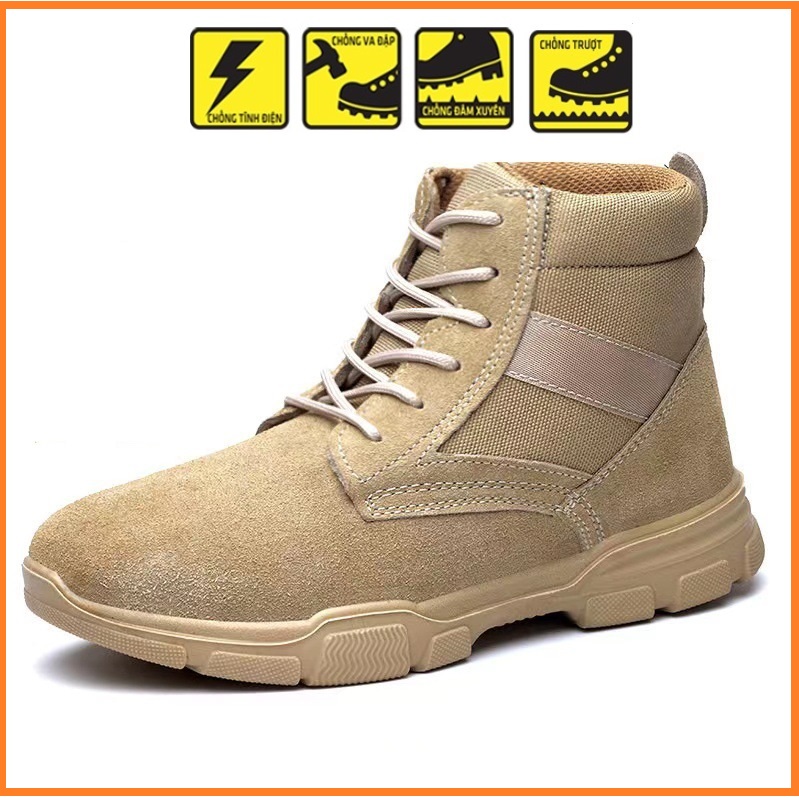 Giày Bảo Hộ Nam Cổ Cao BH04 Giày Nam Leo Núi ,Phượt Tăng Ma Sát- Chống Đinh-Da Lộn