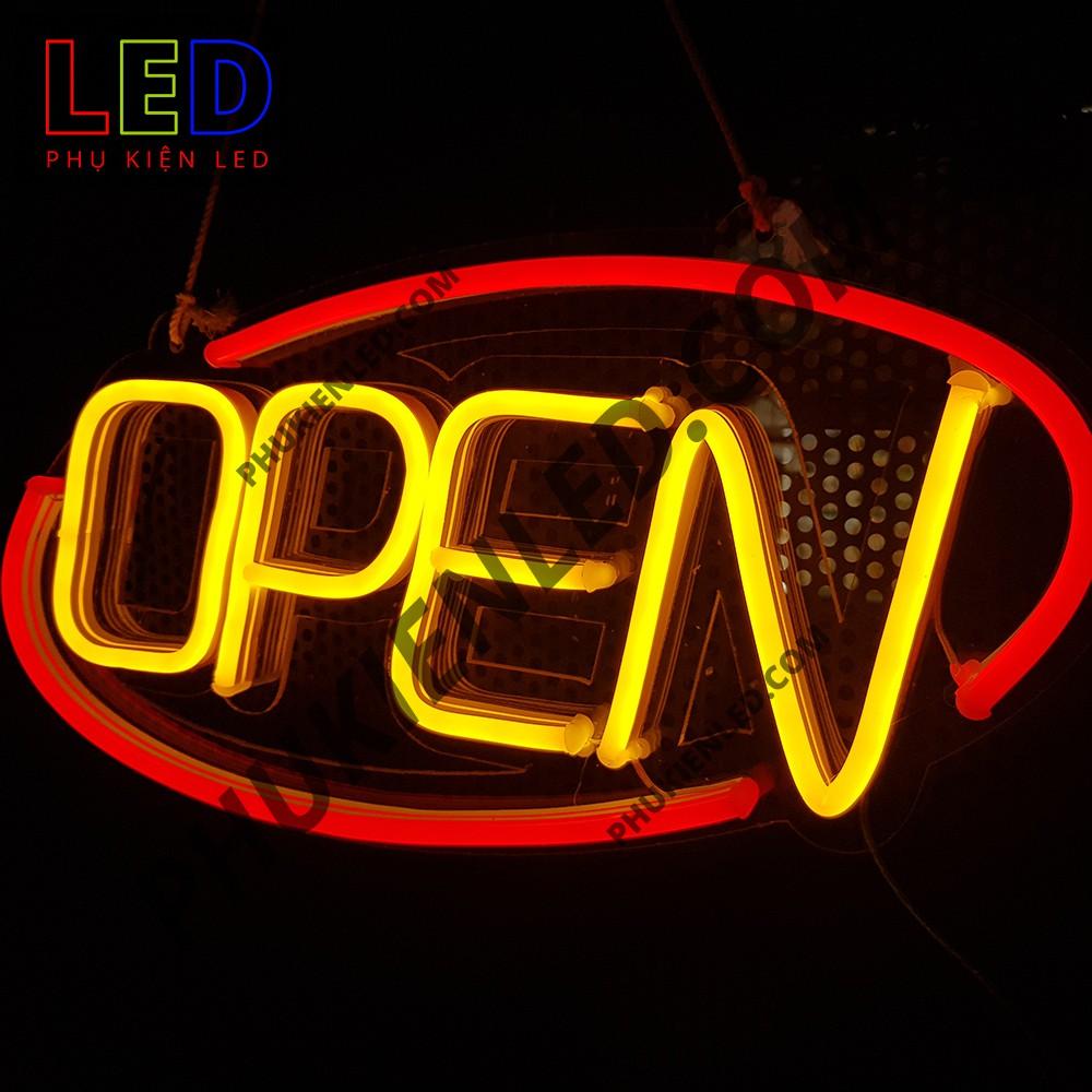 Đèn Led Neon Chữ Open hình oval - Open Len Neon Sign, Đèn Led Neon Open Trang Trí Cửa Hàng