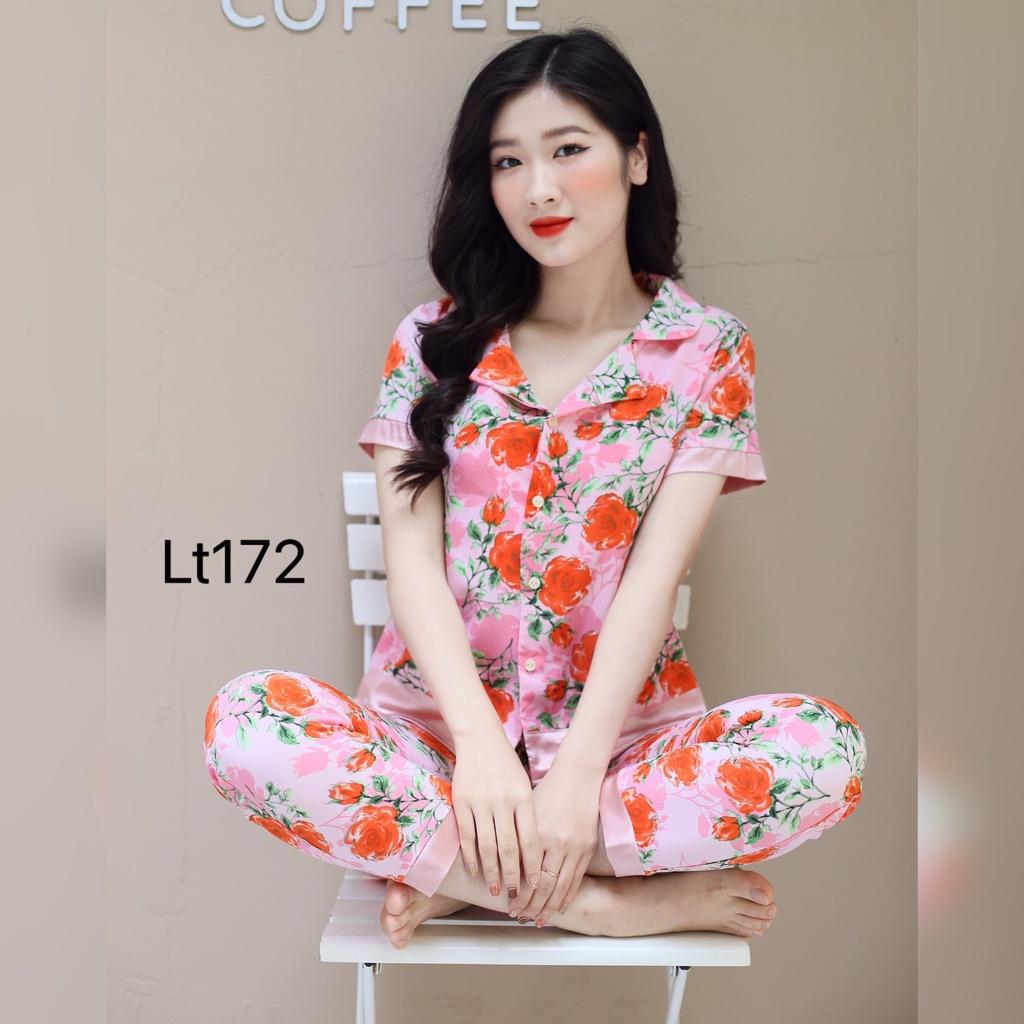 [Akina]Đồ Bộ Mặc Nhà, Quần Áo Sau Sinh Chất Liệu Lụa Mềm Mại, Họa Tiết Hoa Lá Đẹp Cho Chị Em