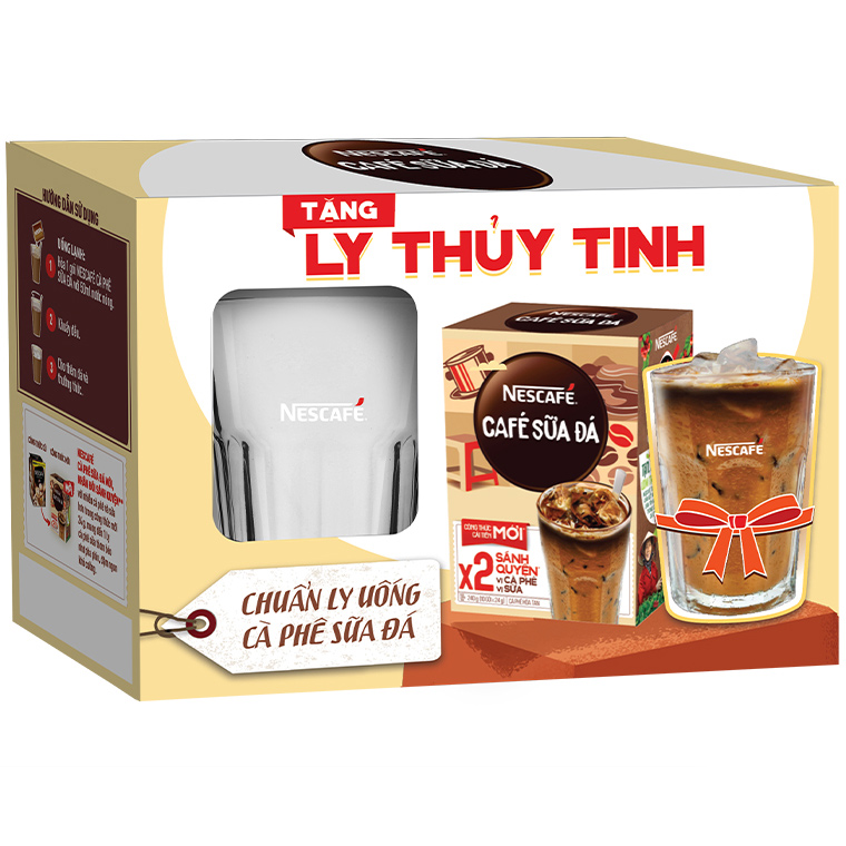 Cà phê sữa NESCAFÉ Cà phê sữa đá (Hộp 10 gói x 24 g) [Tặng 1 Ly Thủy Tinh]