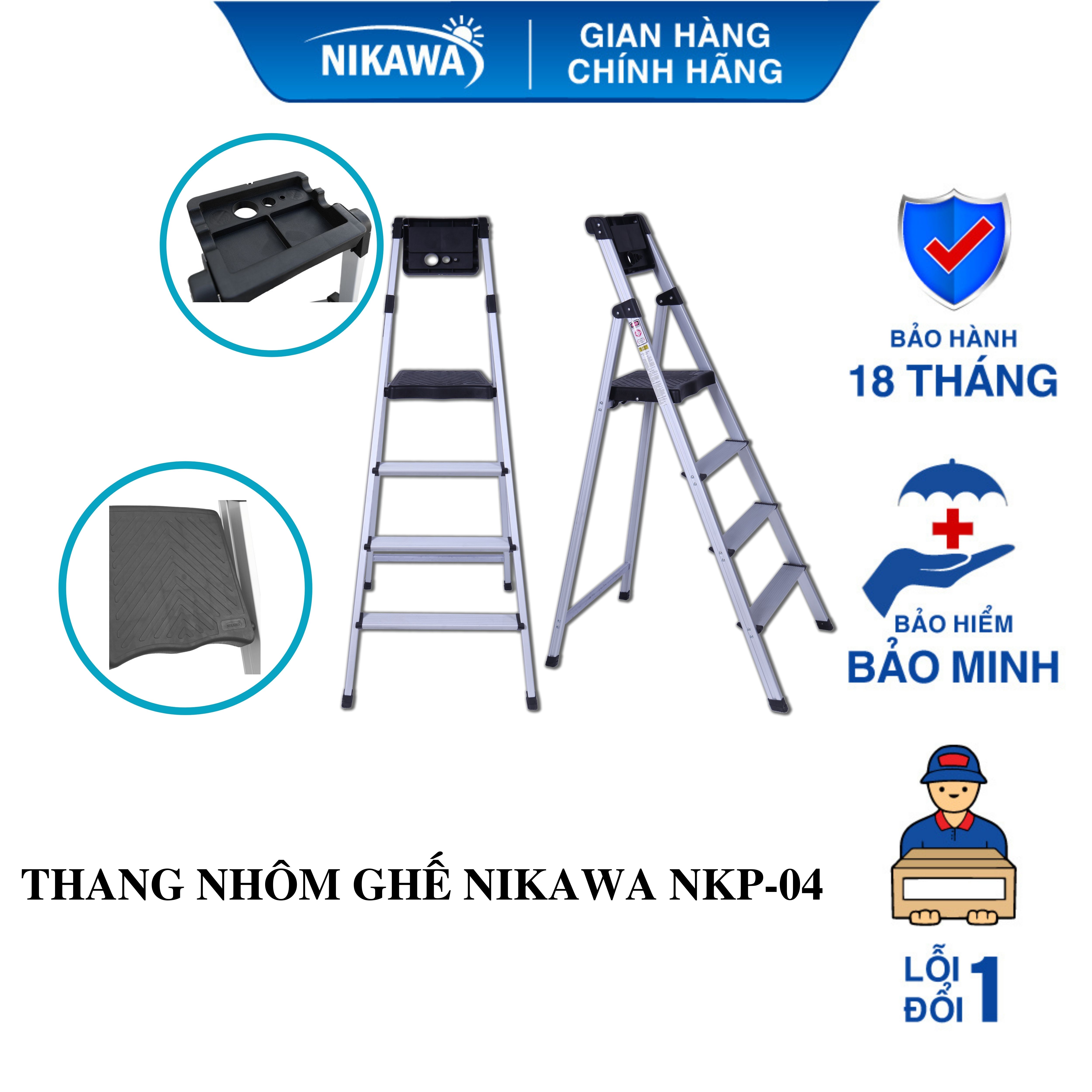 Thang Ghế Nikawa NKP-04 - 4 Bậc - 95.8cm - Màu Bạc