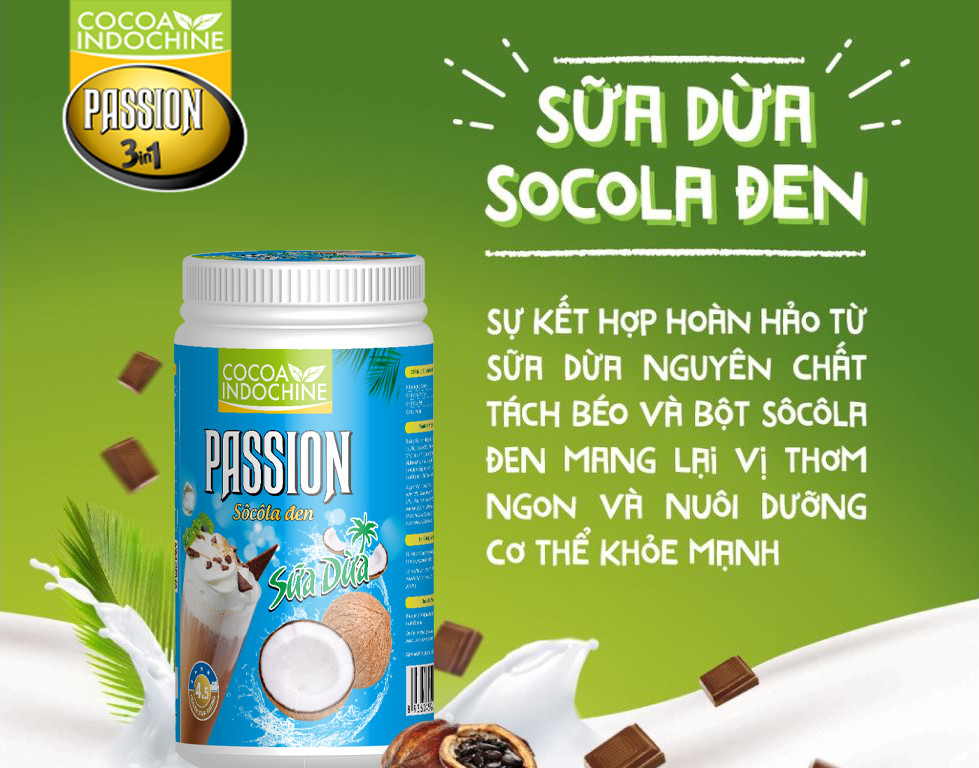 Bột ca cao sữa dừa Passion - Chuyên pha chế trà sữa, milo dầm, thức uống sô cô la cacao thơm ngon tiện lợi - Hũ 750g