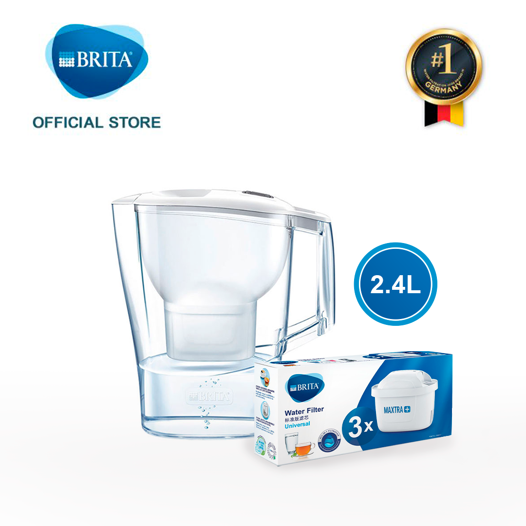 Combo Bình lọc nước BRITA Aluna Cool White 2.4L kèm Hộp 3 lõi lọc BRITA Maxtra Plus - Hàng Chính Hãng