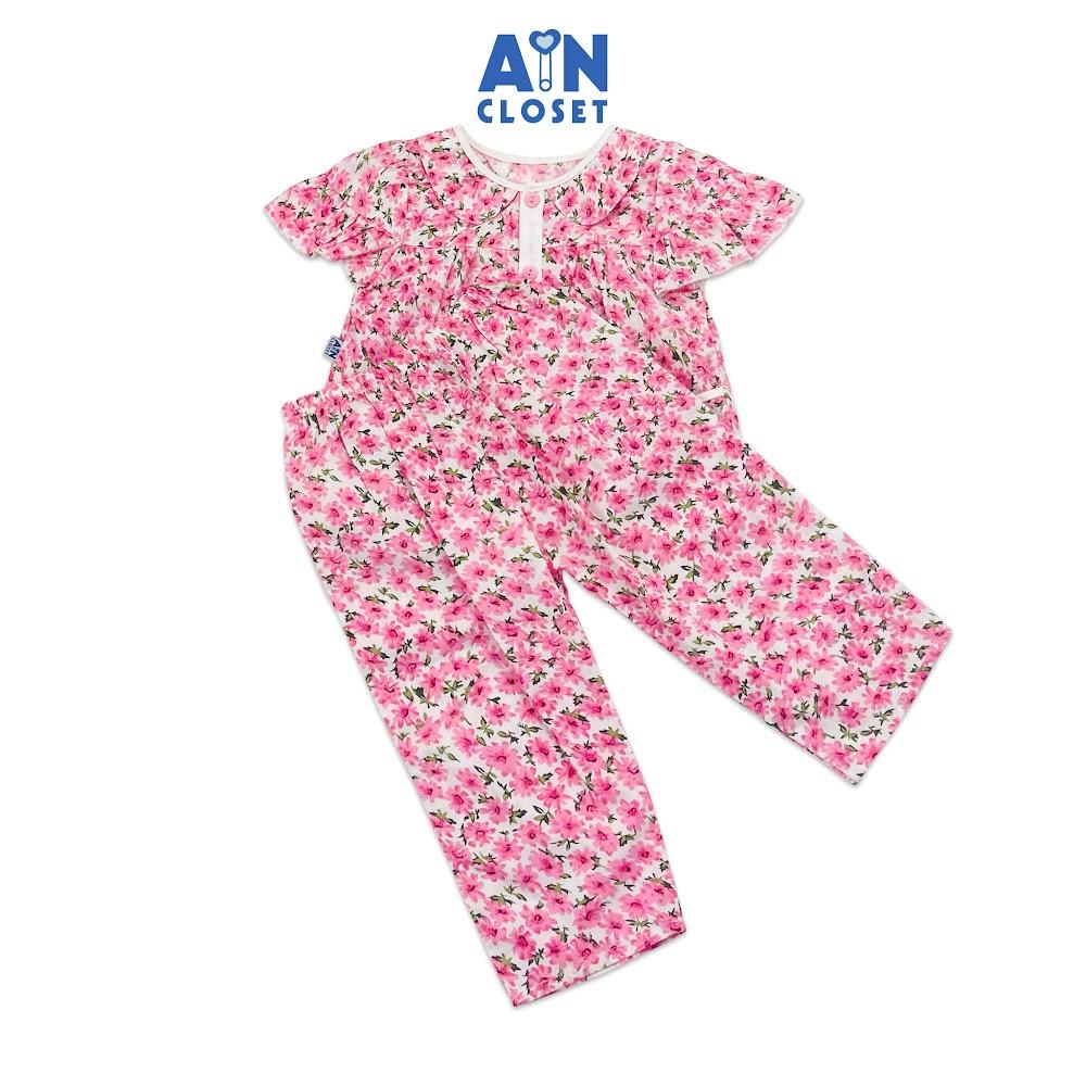 Bộ quần áo dài tay ngắn bé gái họa tiết Hoa Mận hồng cotton - AICDBGIZA0YD - AIN Closet