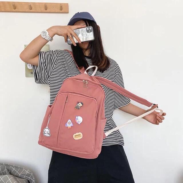 Balo Uzllang Hàn Quốc Chống Nước Trơn Huy Hiệu Phi Hành Gia