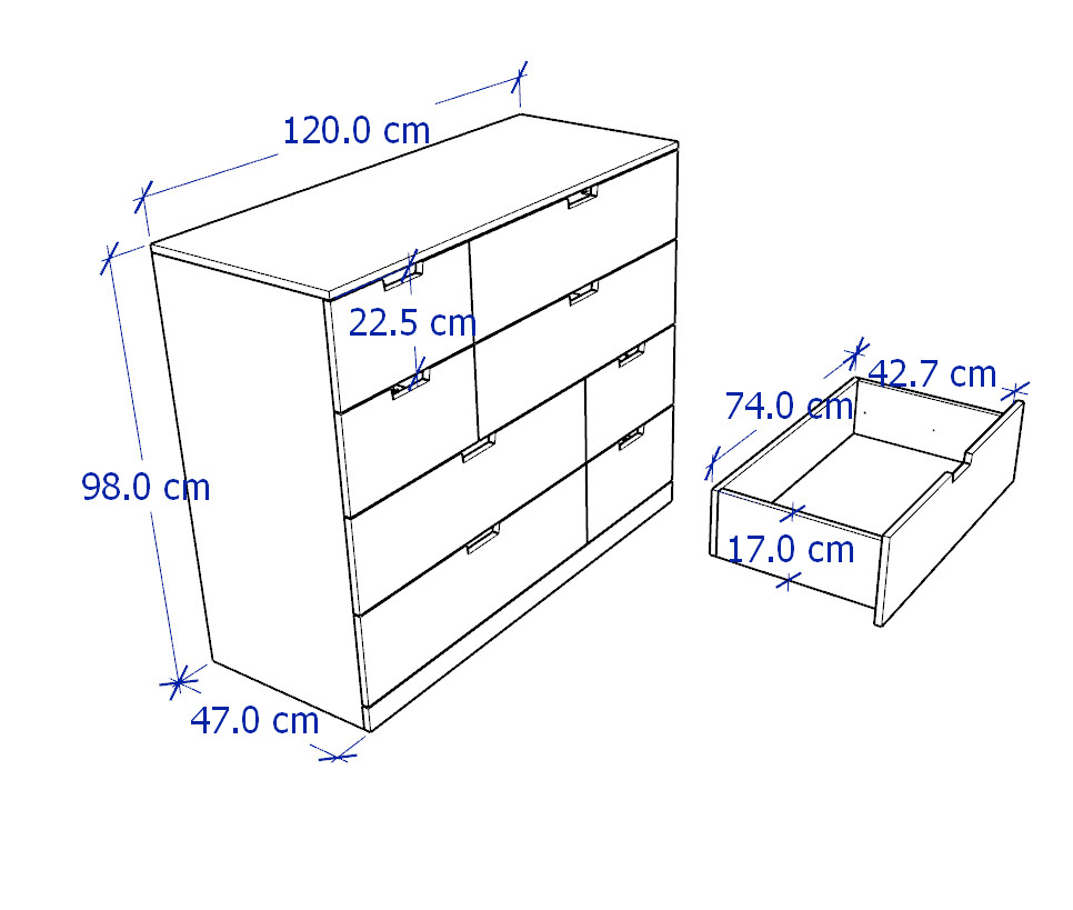 BANALDO, Tủ đựng đồ dùng 4 tầng 8 ngăn kéo DRA_079, 120x47x98cm