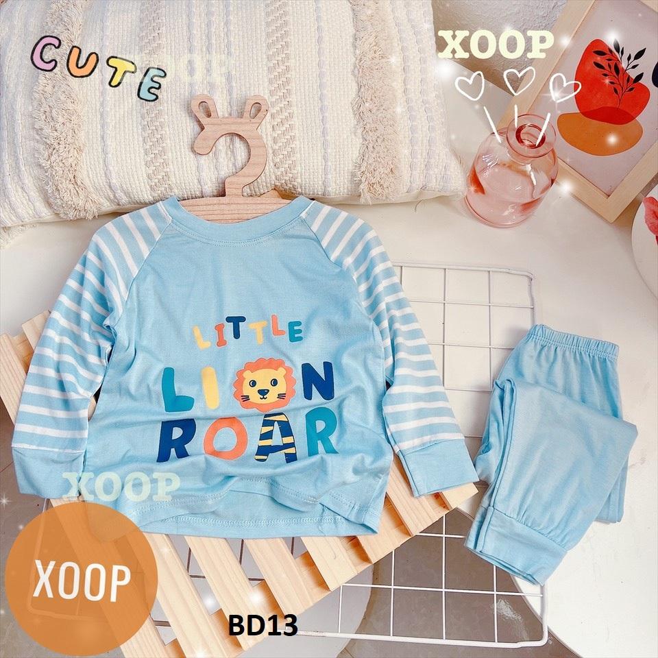 Bộ dài tay chất thun lạnh- Bộ dài tay xoop kẻ cánh tay in họa tiết ô tô - bus cho bé BD13