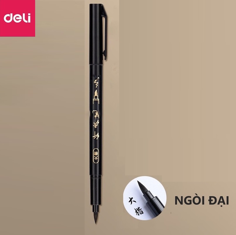 Bút viết thư pháp chữ Hán Calligraphy Deli - brush pen nhiều kích cỡ ngòi, có thể đổ thêm mực Deli 1 cây