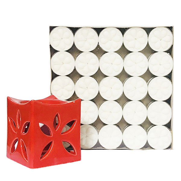 Combo Đèn Đốt Tinh Dầu Hình Vuông Kèm 100V Nến Đốt 4 - 5 Giờ/Viên