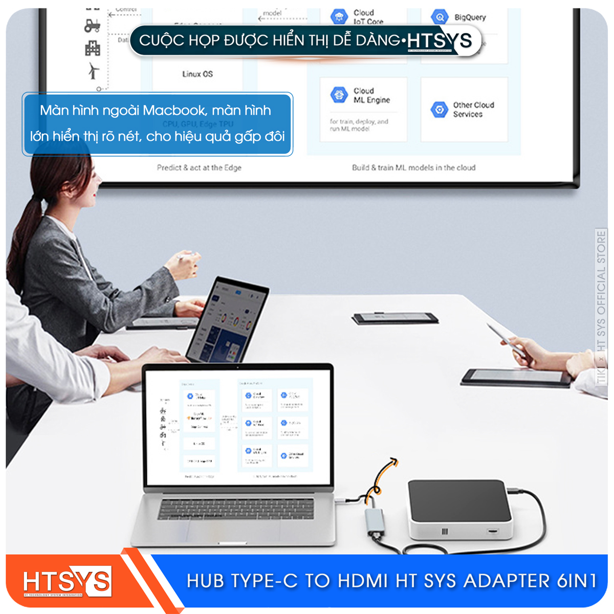 Hub Type C HT SYS 6 in 1 To HDMI, USB 3.0, SD, TF, PD 100W - Hàng Chính Hãng