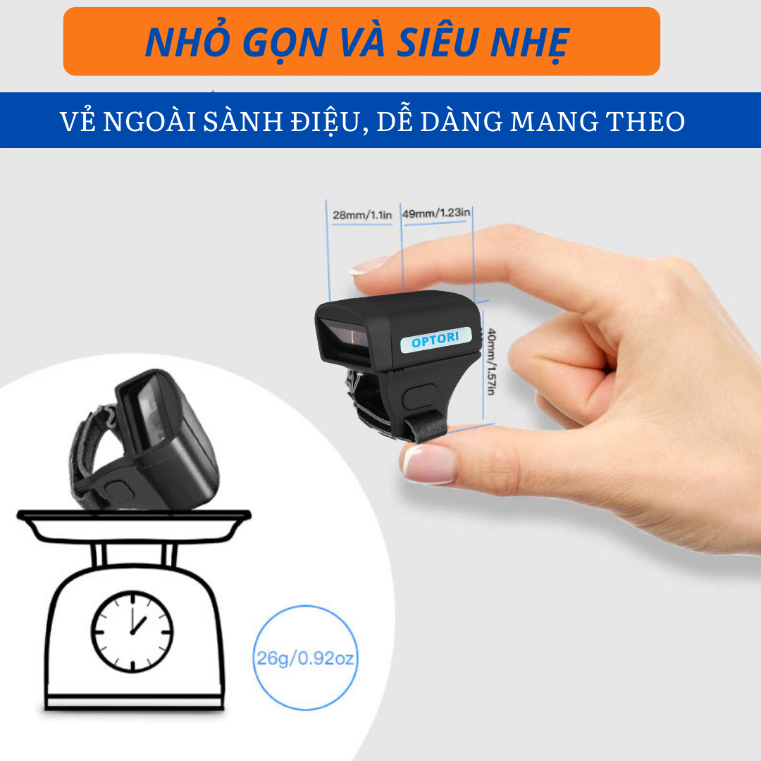 Ring Scanner – Máy quét mã vạch không dây – Máy đọc mã vạch bluetooth – OPTORI 2006 ( Hàng chính hãng)