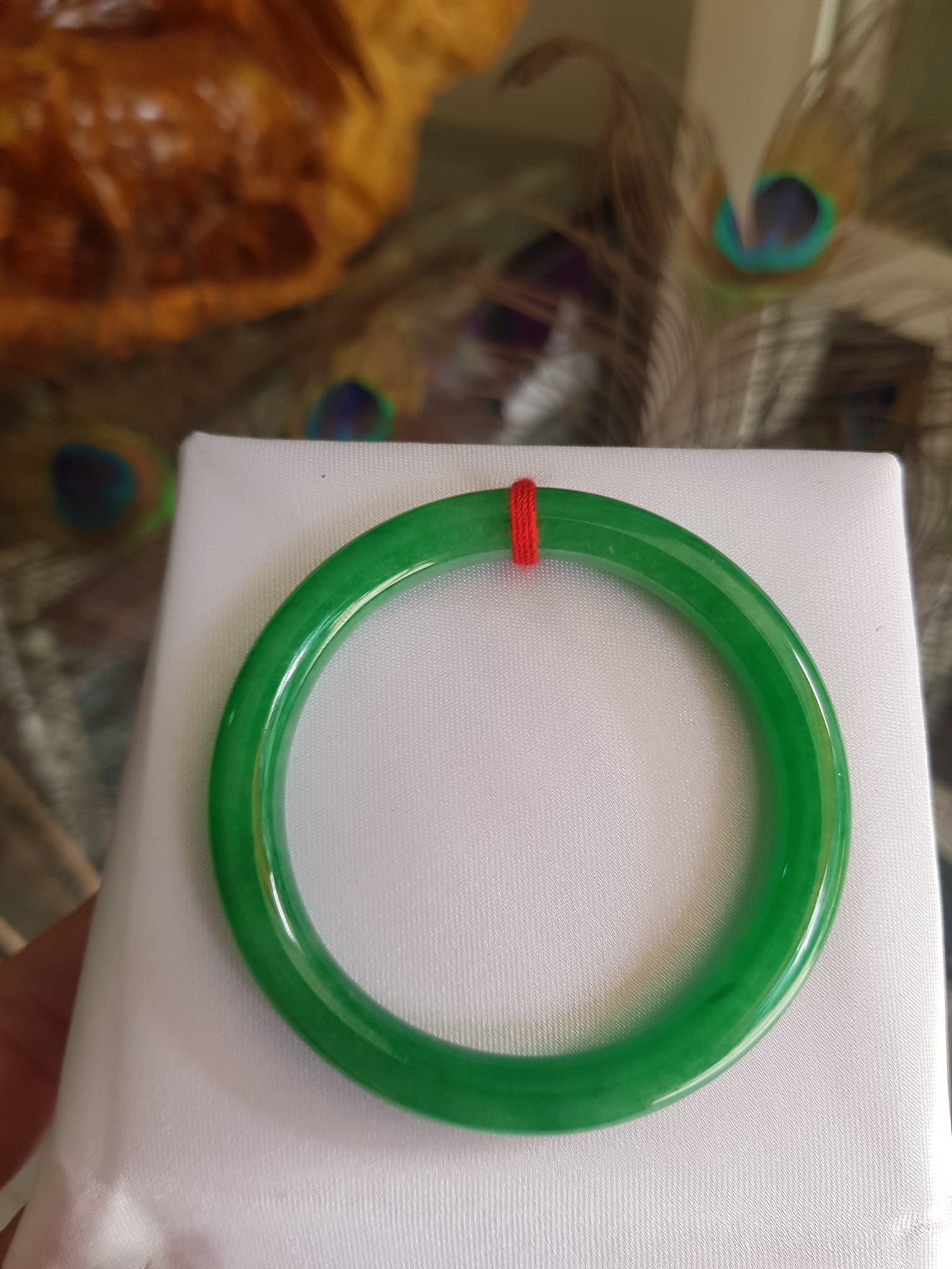 Vòng CẨM THẠCH Lý Đậm 48mm x dầy 7mm Vòng Màu Xanh Lý đậm đẹp nữ Tay nhỏ mệnh Mộc Hỏa Thủy hợp đeo đẹp ạ Chất liệu đá cẩm thạch 35kg - 48kg ạ