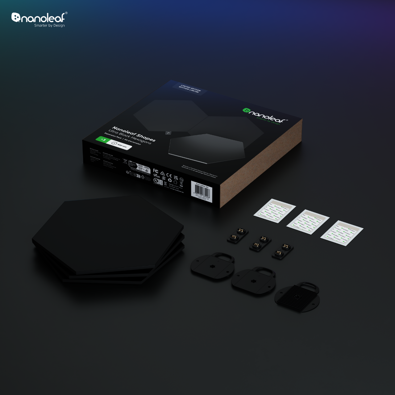 Đèn LED RGB lắp ghép thông minh Nanoleaf Shapes Ultra Black Lục Giác 3 ô đèn