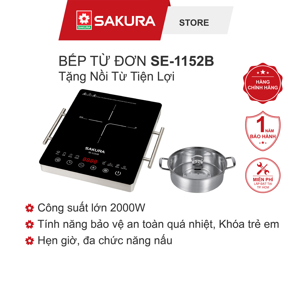 Bếp Từ Đơn SAKURA SE-1152B (2000W) Tặng Nồi Từ Tiện Lợi - Hàng Chính Hãng