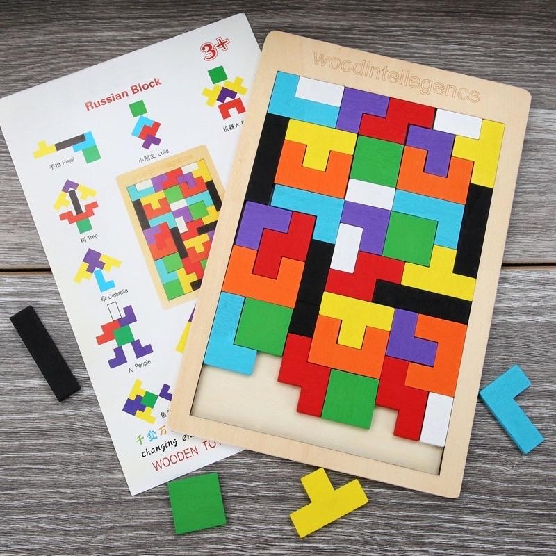 Đồ Chơi Gỗ Montessori - Bảng Xếp Hình Bằng Gỗ Tetris Cao Cấp