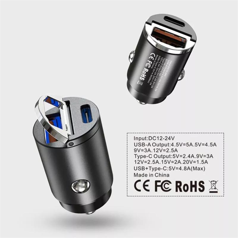 Bộ sạc xe mini Sạc nhanh 30W Bộ sạc mini QC+PD PD+PD Đầu ra kép USB Type-C Đầu ra
