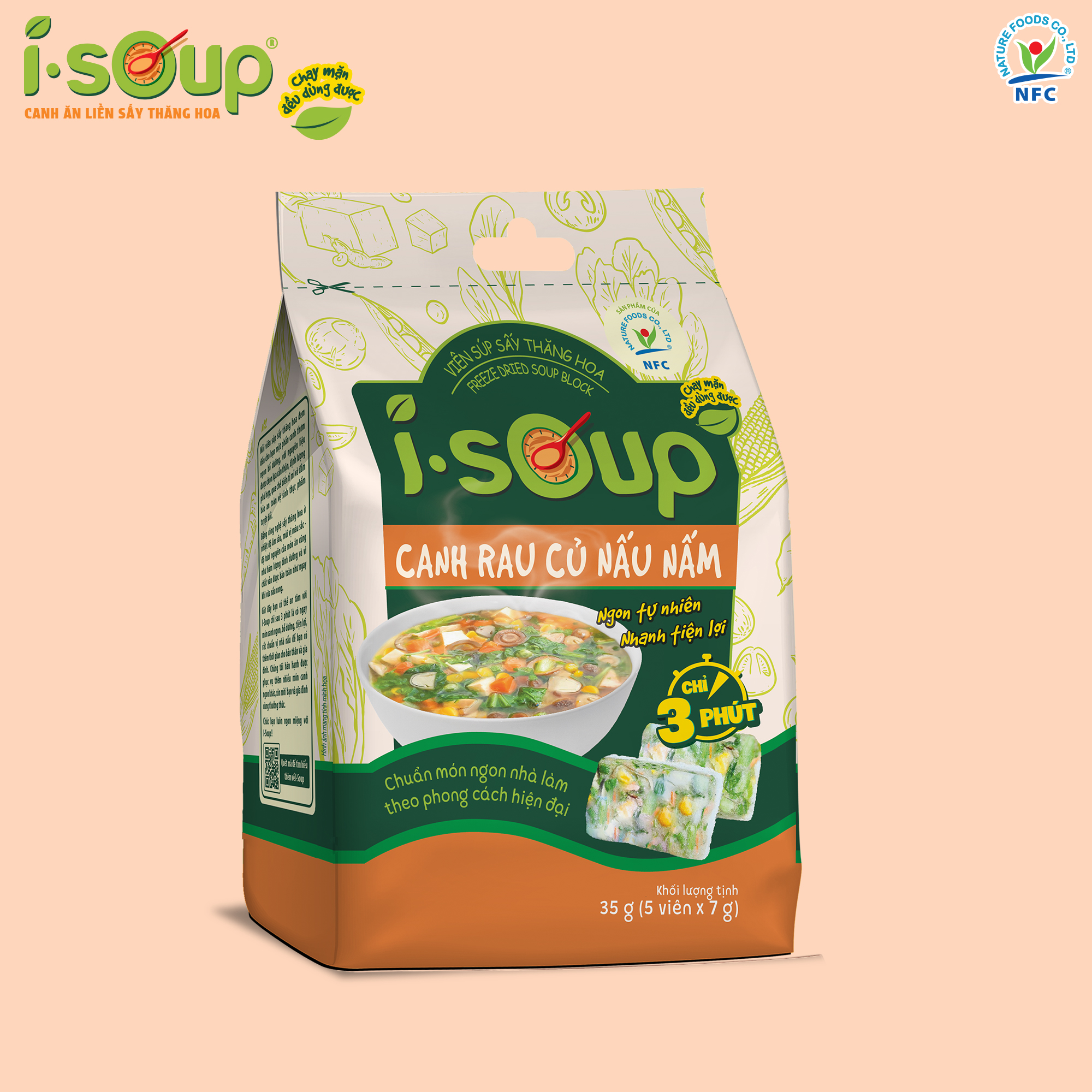 Combo 3 Túi Canh Chay ISOUP (Mây+ Súp Nấm + Rau Củ) - Canh Ăn Liền Sấy Thăng Hoa