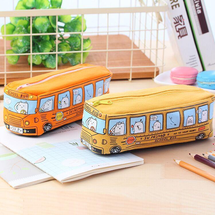 Túi đựng bút bằng vải cỡ lớn 19x6.5x6CM, hình dáng chiếc xe bus nhiều màu T1220